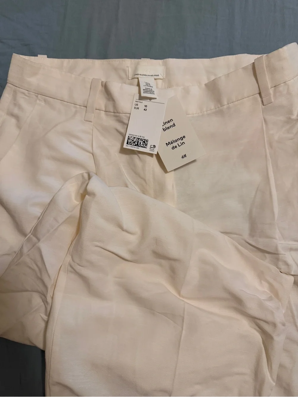 H&M High-Waist Wide Leg Cream Linen Blend Trousers Size US 10, NWT